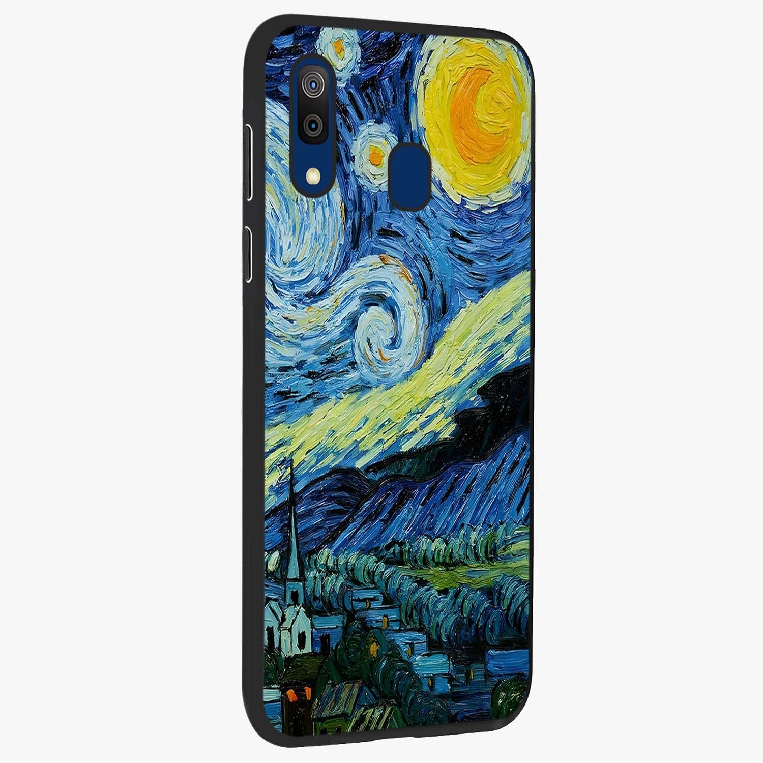 Van Gogh Art Glass Case upright view showcasing expressive painting style artwork with timeless artistic theme.