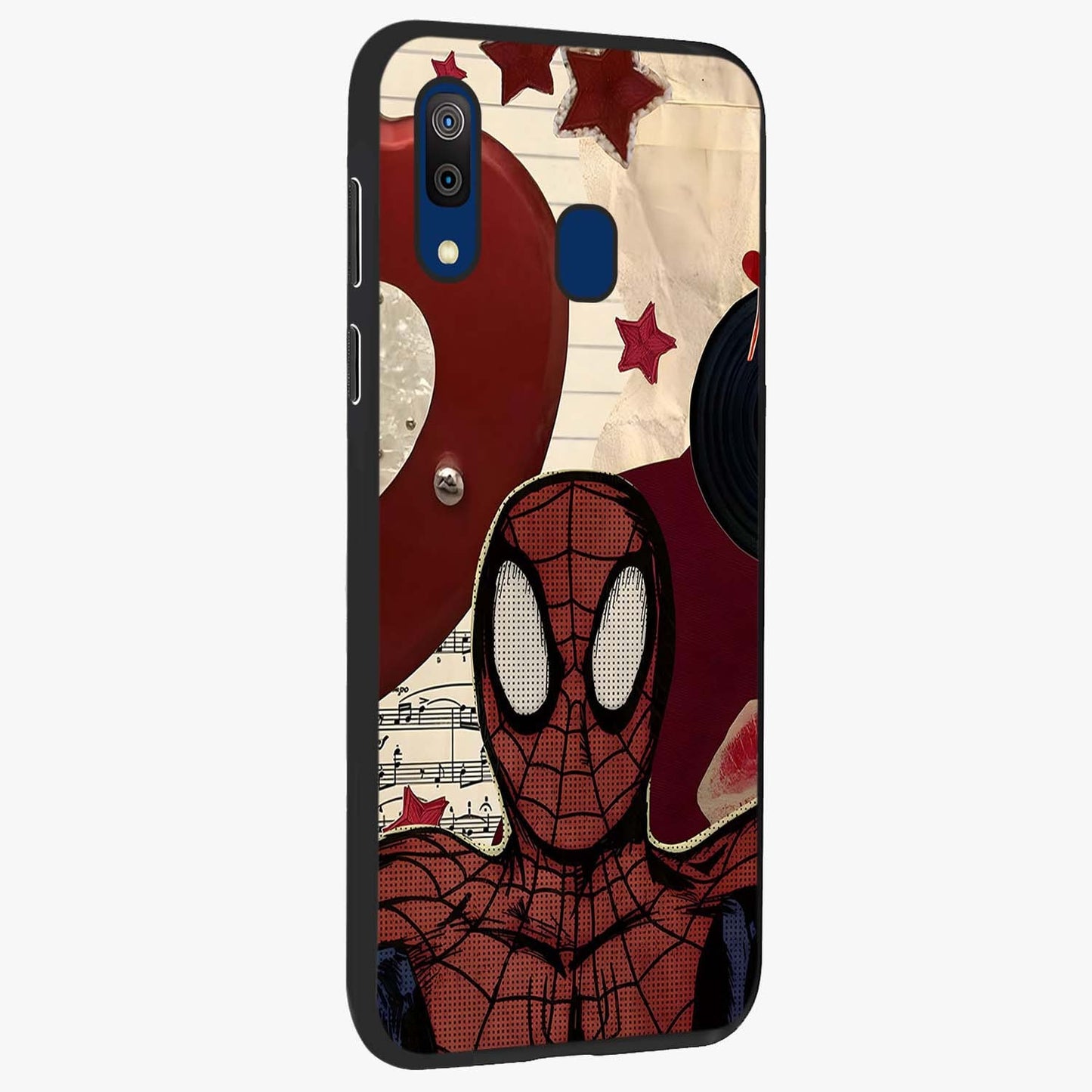 Web Warrior Vibes Glass Case upright view showcasing energetic superhero artwork with bold action theme.