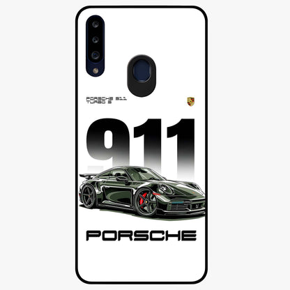 911 Turbo Dominance Glass Case showing clean flat back view with bold 911 sports car artwork and glossy glass finish.
