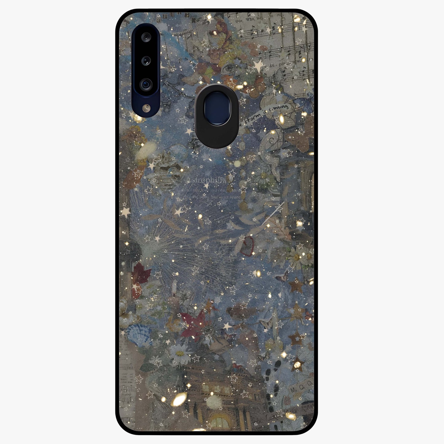 Aesthetic Astrolophia Glass Case showing flat back view with dreamy aesthetic design and glossy glass finish.