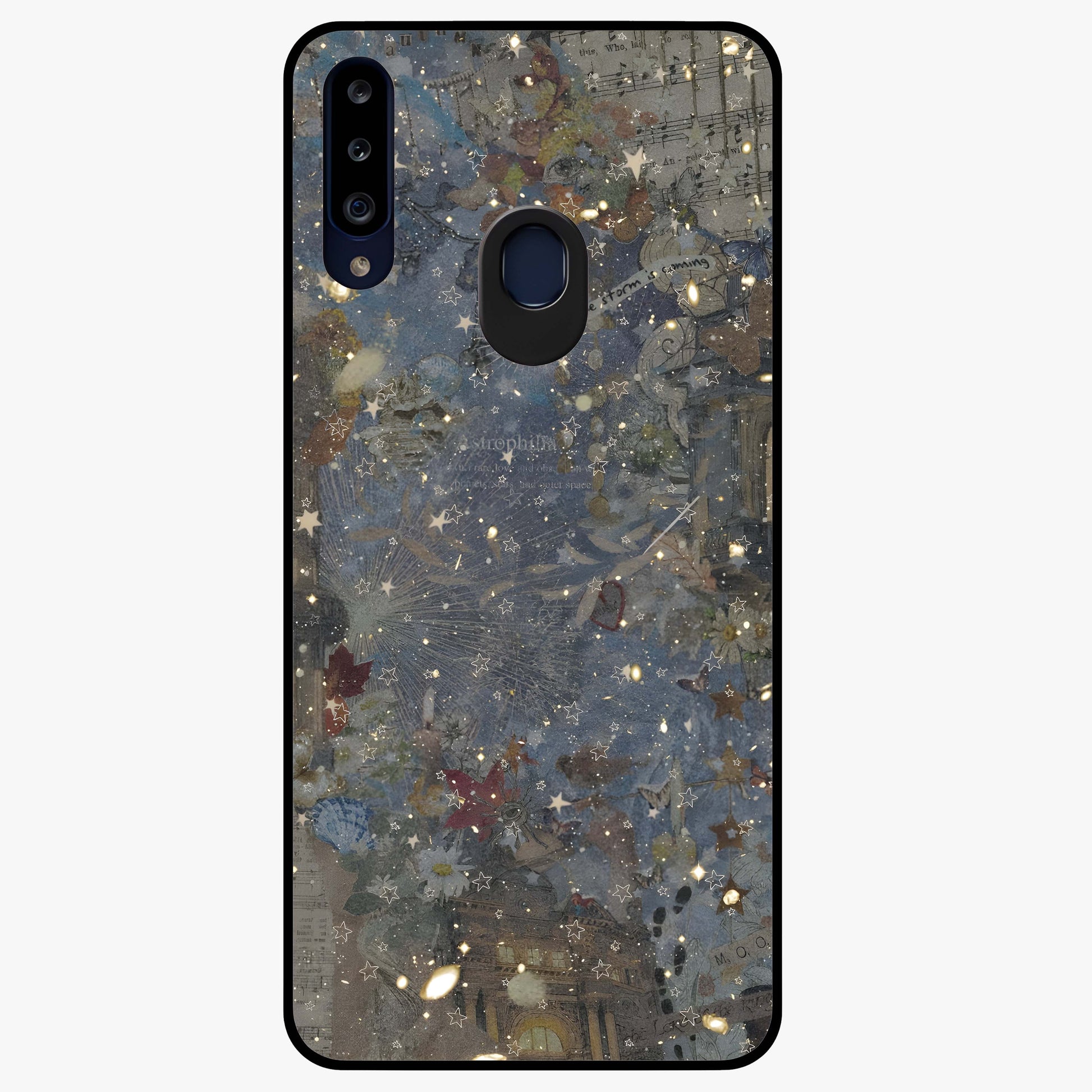 Aesthetic Astrolophia Glass Case showing flat back view with dreamy aesthetic design and glossy glass finish.
