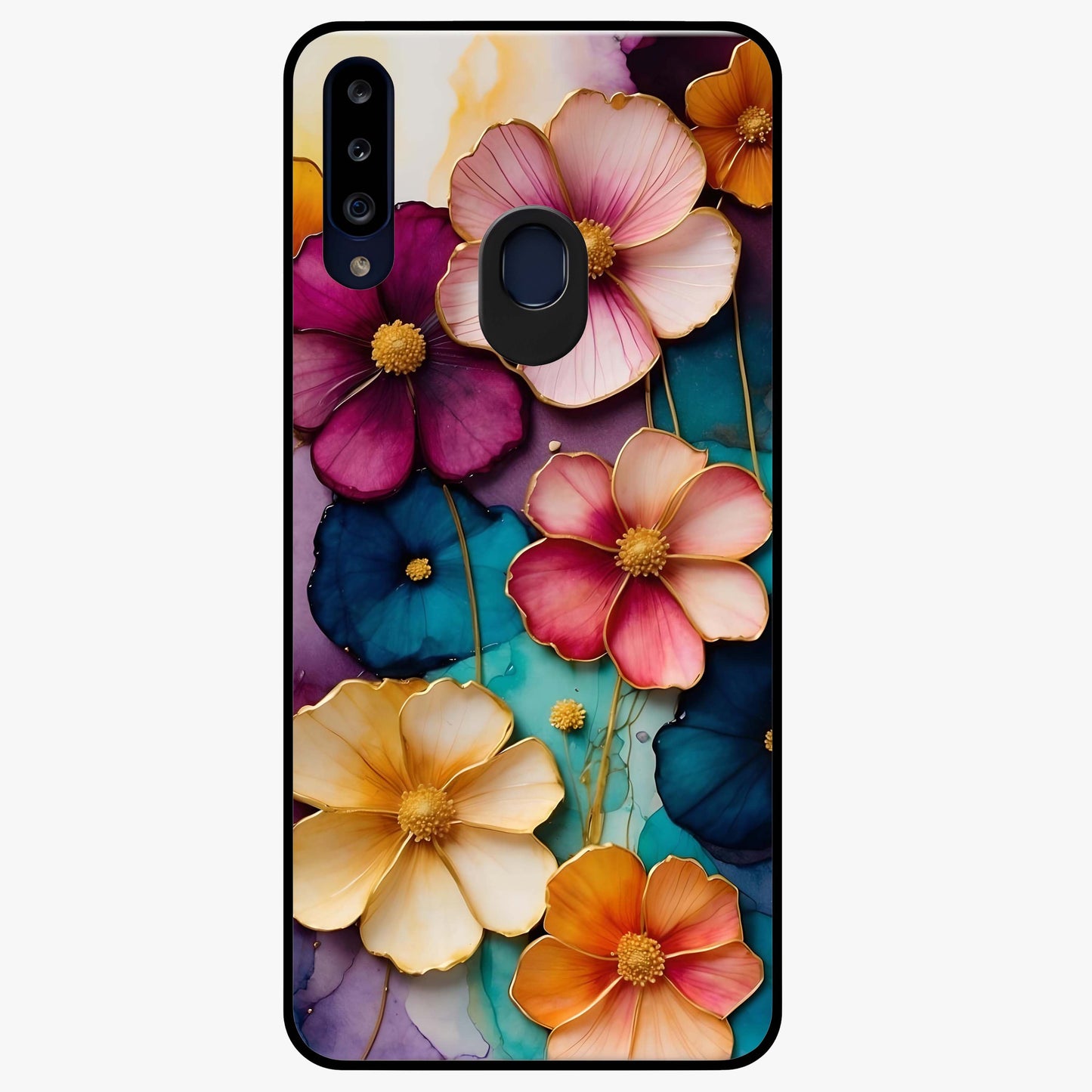Artlyn Grace Flower Pattern Glass Case showing flat back view with elegant floral pattern artwork and glossy glass finish.