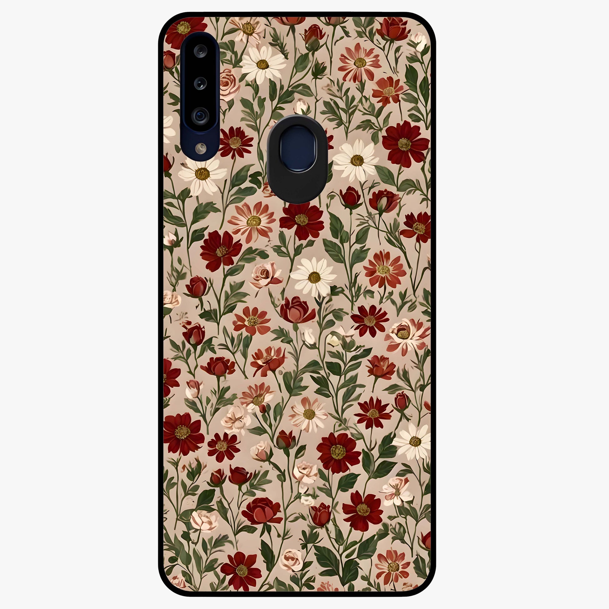 Biege Flower With Leaf Glass Case showing flat back view with soft beige floral artwork and glossy glass finish.
