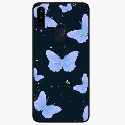 Butterfly With Stars Pattern Glass Case showing flat back view with butterfly and star pattern artwork and glossy glass finish.