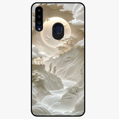 Celestial Origami Glass Case showing flat back view with artistic origami inspired celestial artwork and glossy glass finish.