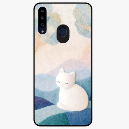 Cotton Dream Cat Glass Case showing flat back view with soft dreamy cat artwork and glossy glass finish.