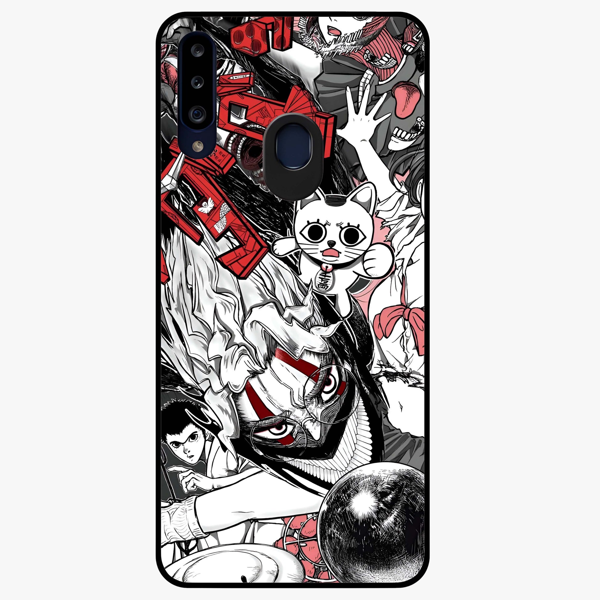 Crimson Chaos Panel Glass Case showing flat back view with bold crimson abstract artwork and glossy glass finish.