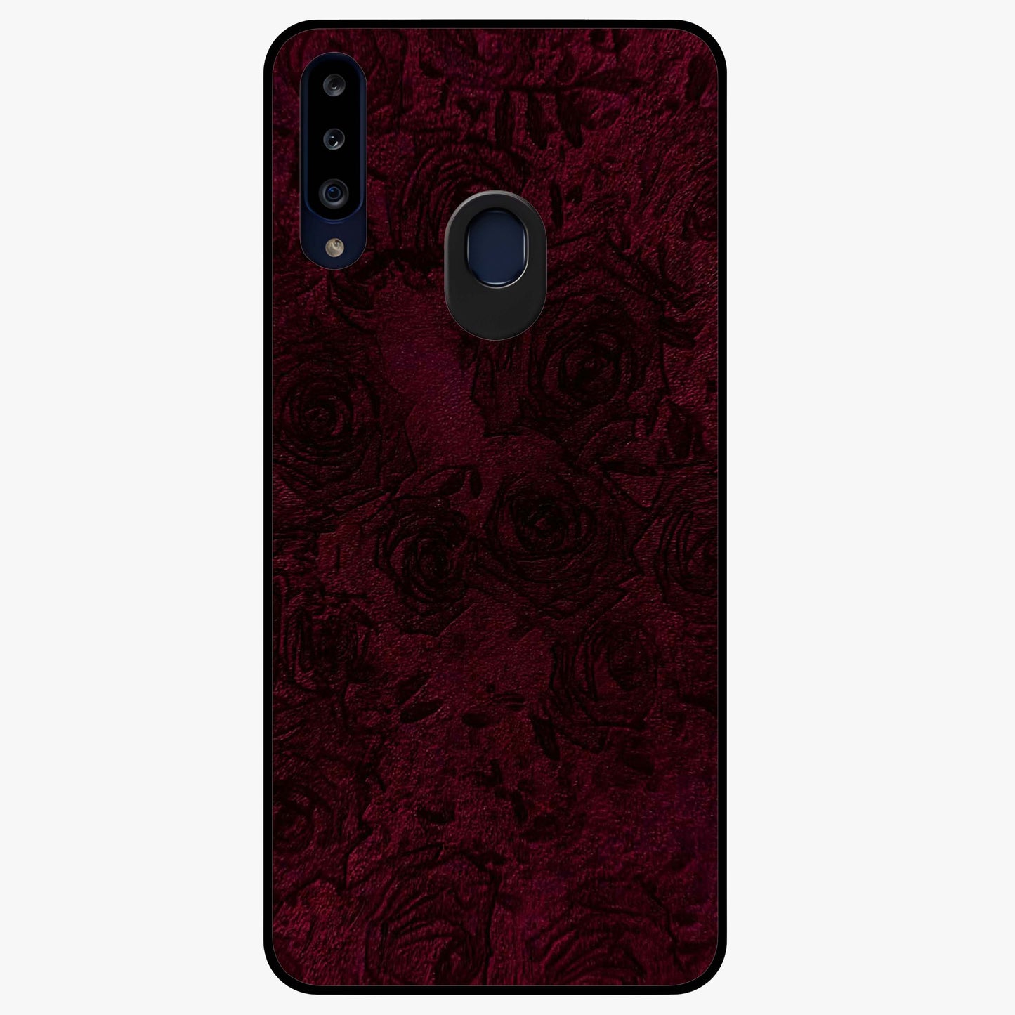 Crimson Fade Flow Glass Case showing flat back view with flowing crimson gradient artwork and glossy glass finish.