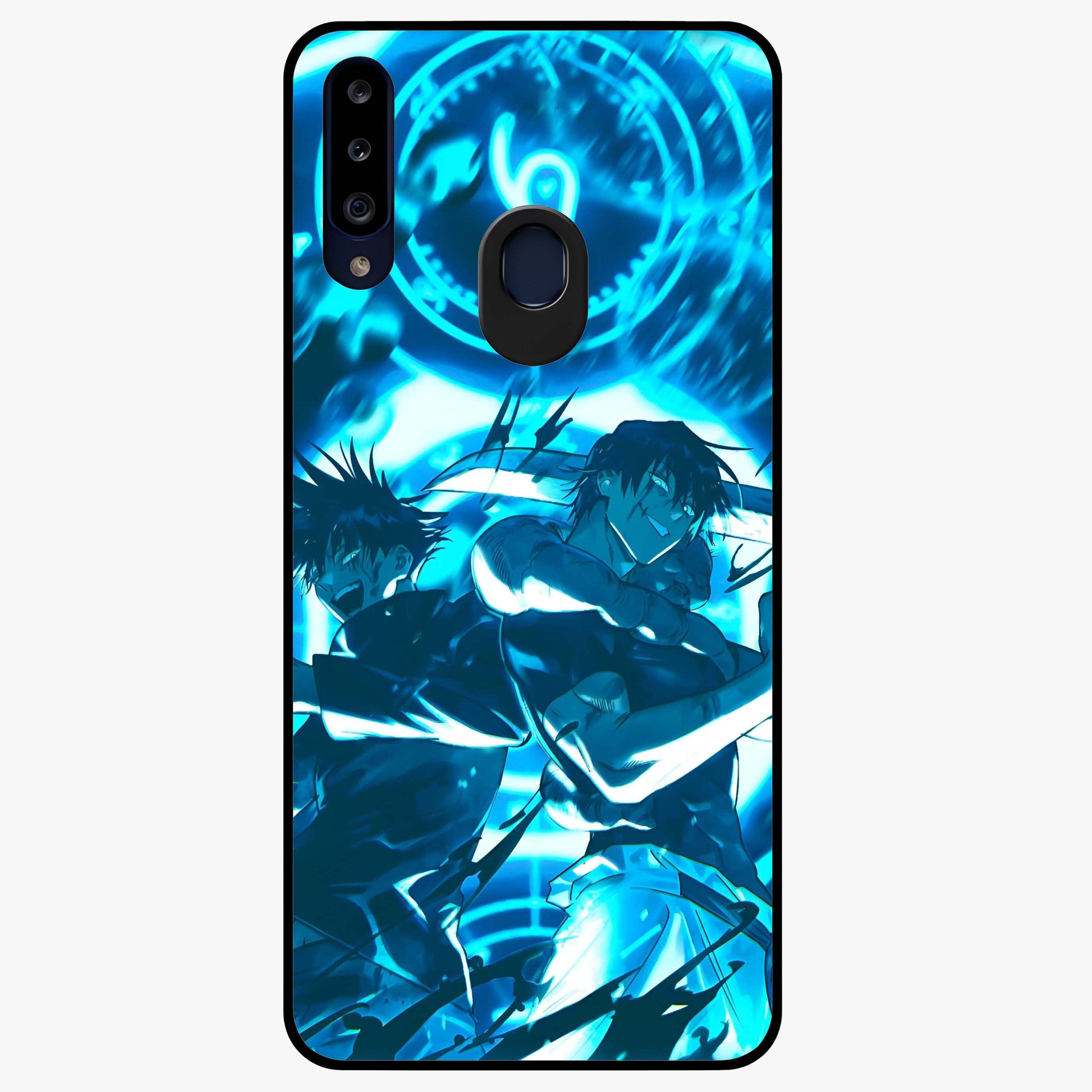Cursed Energy Clash Glass Case showing flat back view with intense cursed energy artwork and glossy glass finish.