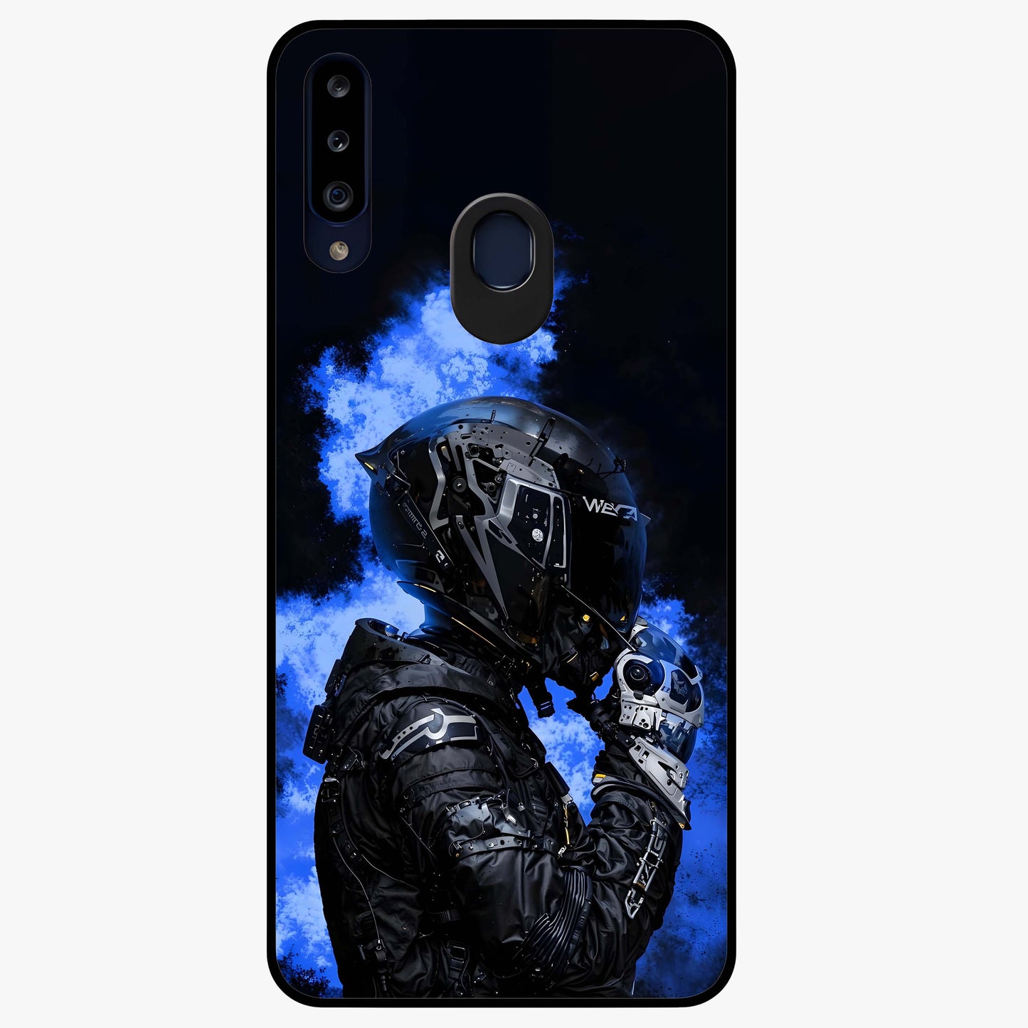 Cyber Sentinel Protocol Glass Case showing flat back view with futuristic cyber themed artwork and glossy glass finish.