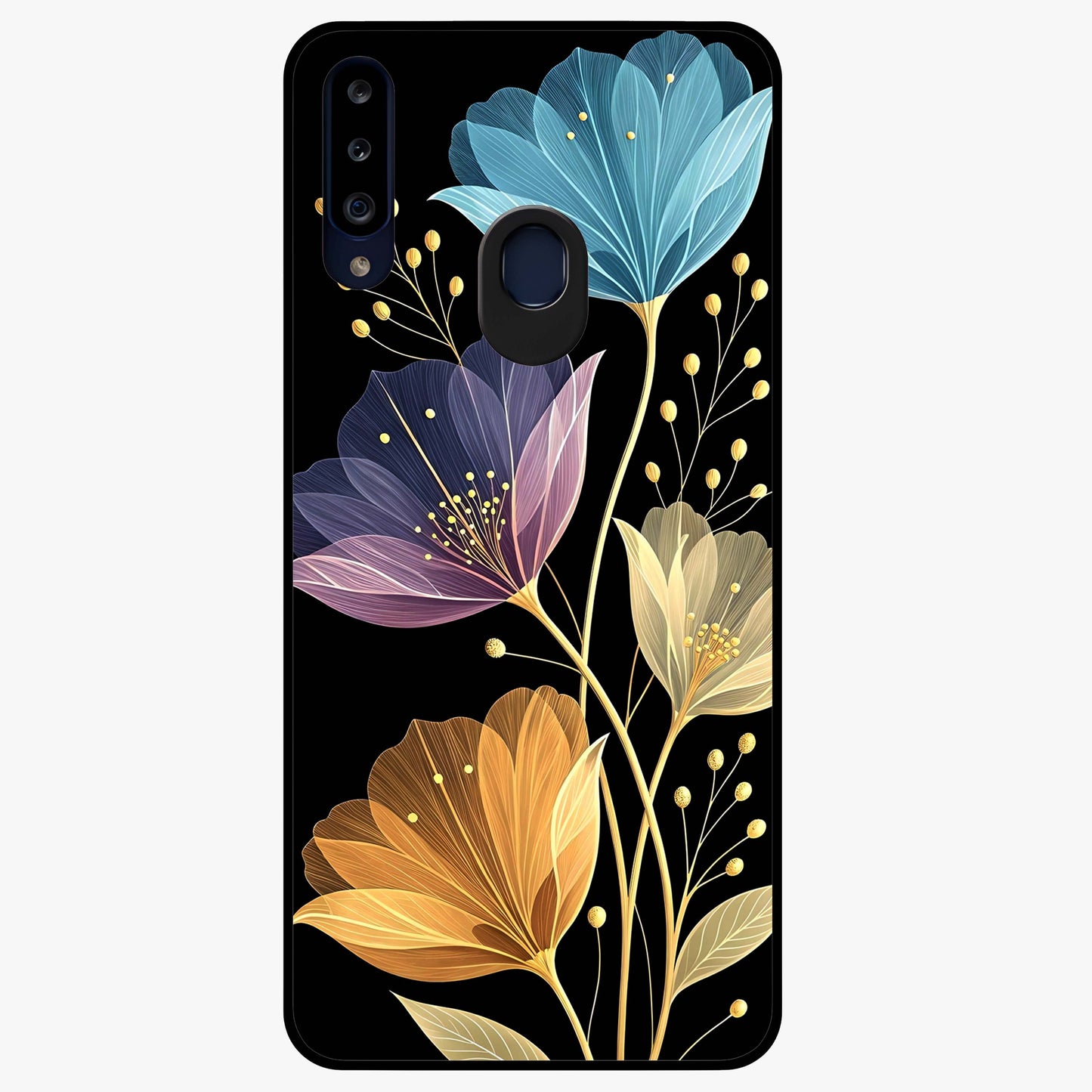 Delicate Multicolor Flowers Glass Case showing flat back view with vibrant floral artwork and glossy glass finish.
