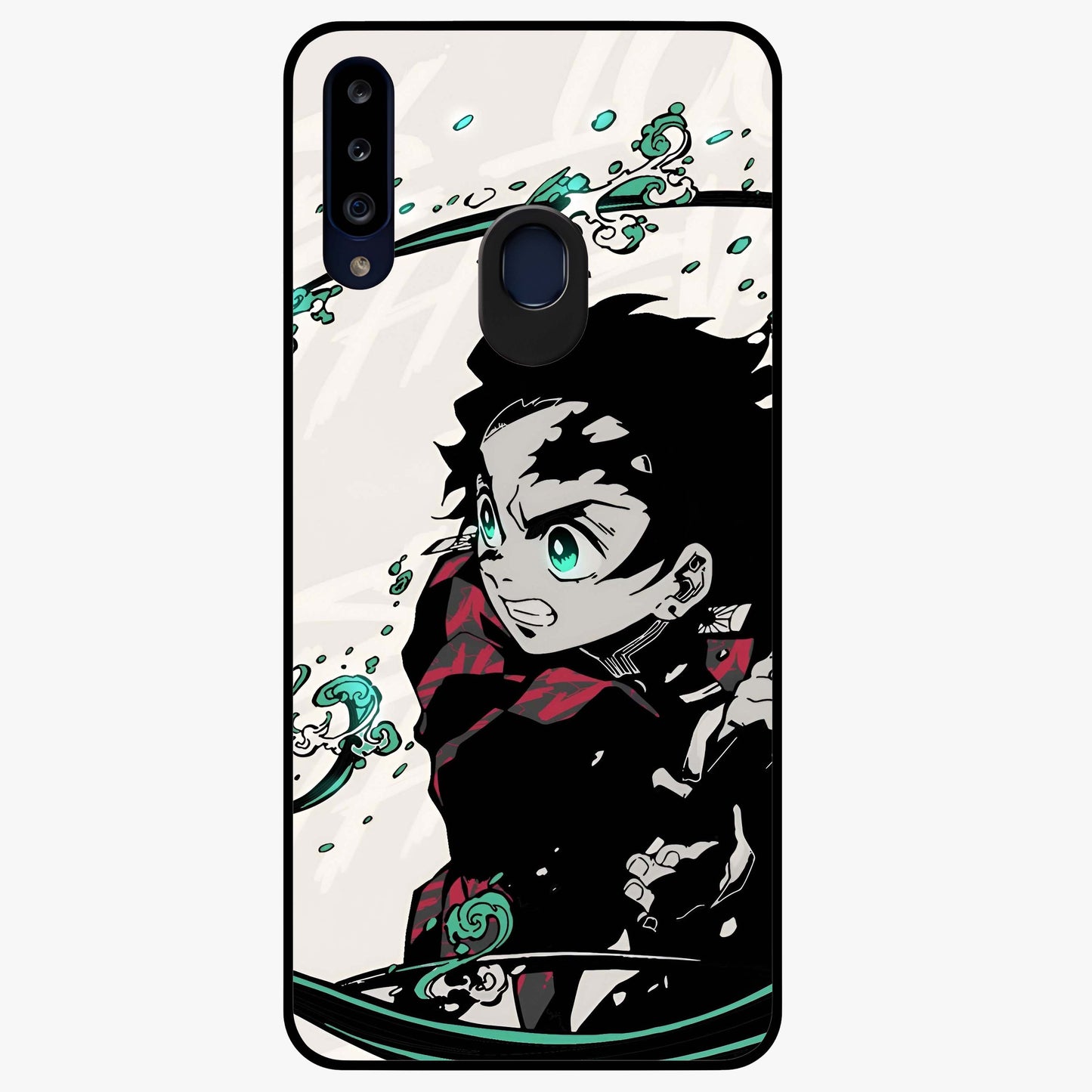 Demon Slayer Glass Case showing flat back view with bold anime inspired artwork and glossy glass finish.