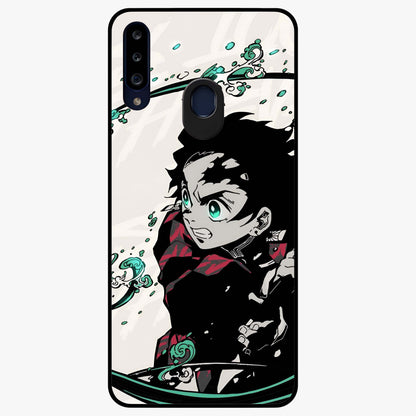Demon Slayer Glass Case showing flat back view with bold anime inspired artwork and glossy glass finish.