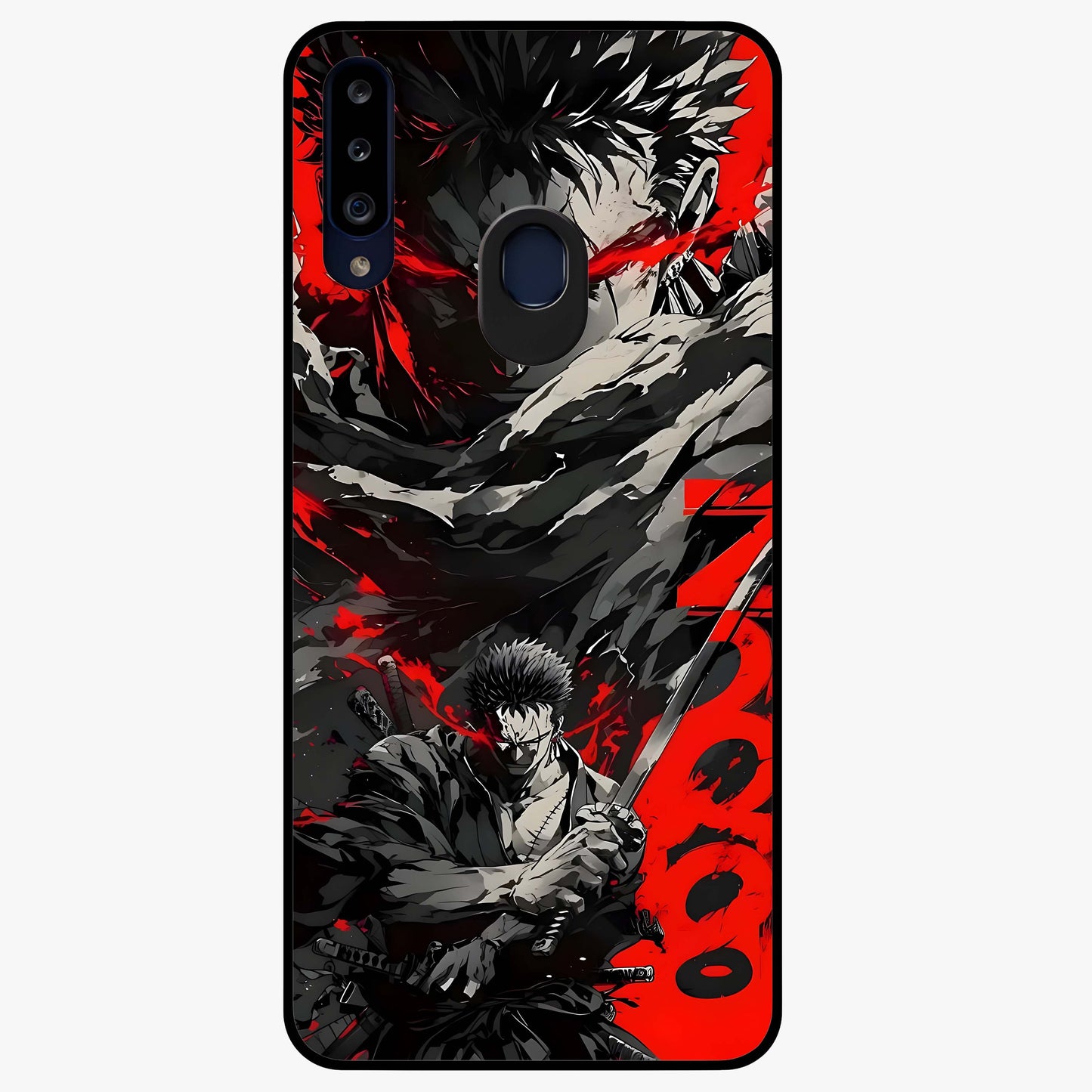 Demon Sword Resolve Glass Case showing flat back view with fierce sword warrior artwork and glossy glass finish.