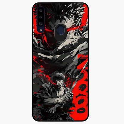 Demon Sword Resolve Glass Case showing flat back view with fierce sword warrior artwork and glossy glass finish.
