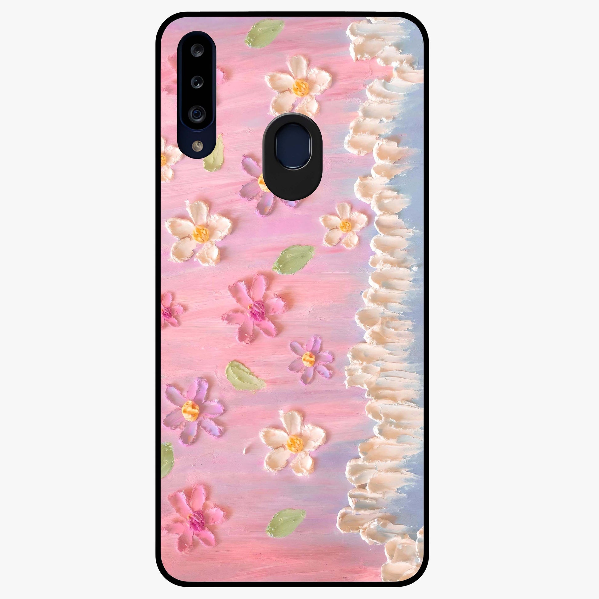 Dreamy Painted Garden Glass Case showing flat back view with artistic painted floral garden artwork and glossy glass finish.