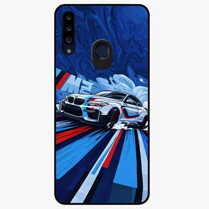 Drift Power Rush Glass Case showing flat back view with dynamic racing inspired artwork and glossy glass finish.