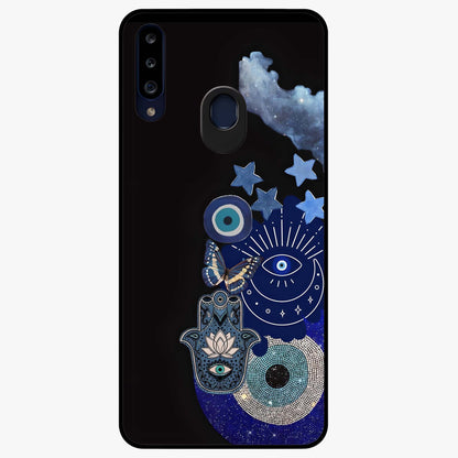 Galactic Charm Cluster Glass Case showing flat back view with glowing celestial charm artwork and glossy glass finish.
