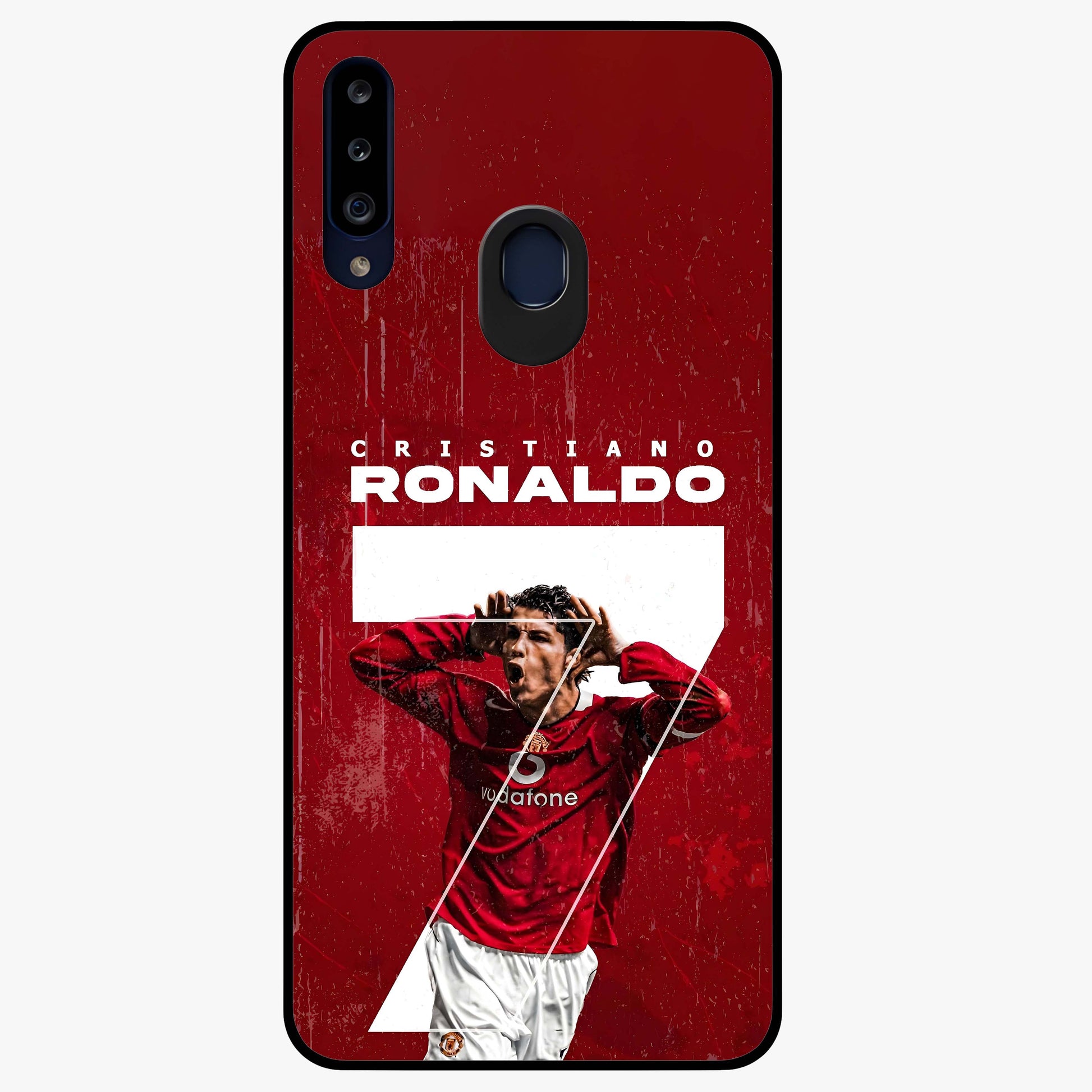 Goal Celebration Legacy Glass Case showing flat back view with football celebration inspired artwork and glossy glass finish.