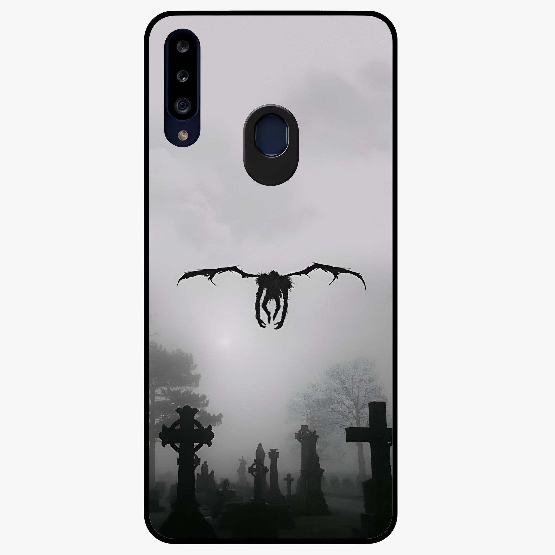 Graveyard Shadow Descent Glass Case showing flat back view with dark graveyard themed artwork and glossy glass finish.