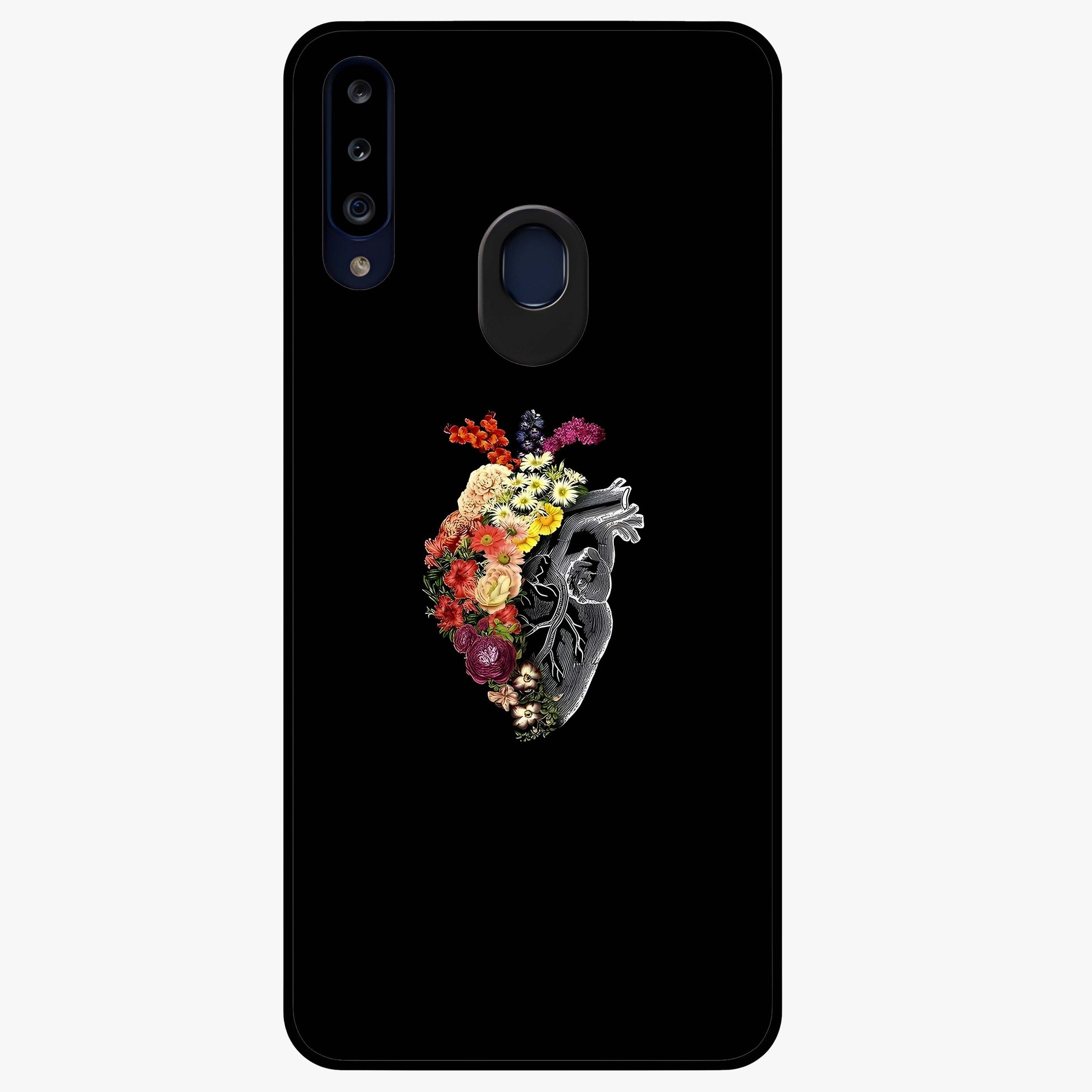 Heart With Flowers Glass Case showing flat back view with heart shaped floral artwork and glossy glass finish.