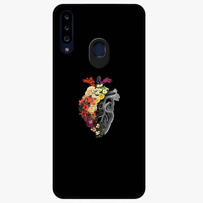 Heart With Flowers Glass Case showing flat back view with heart shaped floral artwork and glossy glass finish.