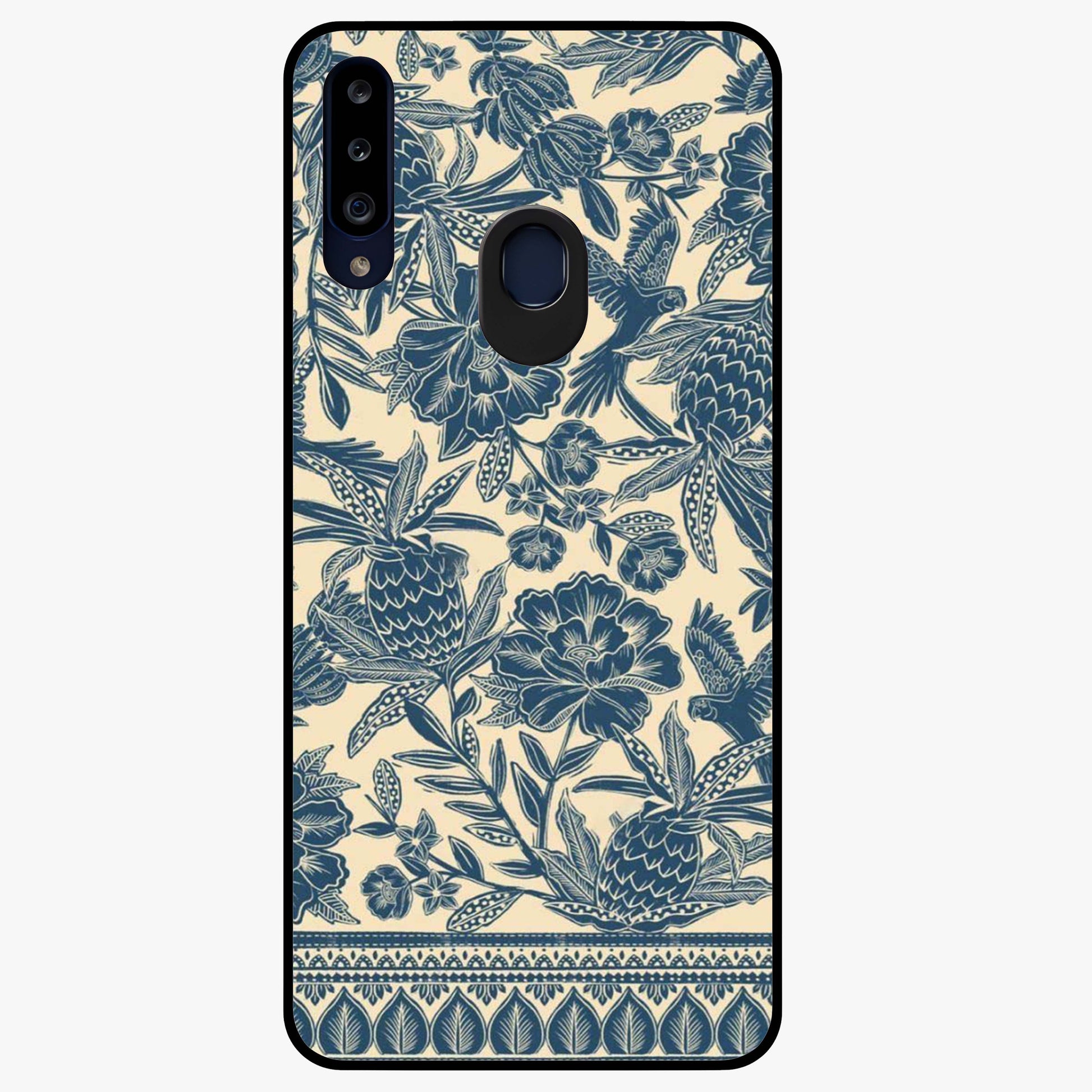Heirloom Wild Bloom Glass Case showing flat back view with vintage inspired wild flower artwork and glossy glass finish.