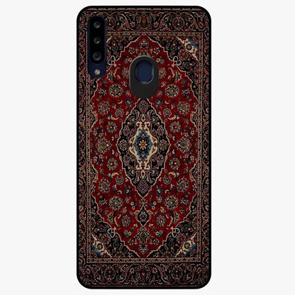 Heritage Carpet Royale Glass Case showing flat back view with ornate Persian carpet inspired pattern and glossy glass finish.