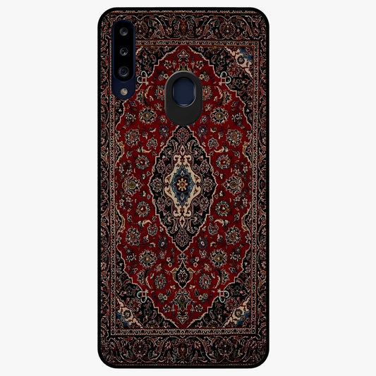 Heritage Carpet Royale Glass Case showing flat back view with ornate Persian carpet inspired pattern and glossy glass finish.