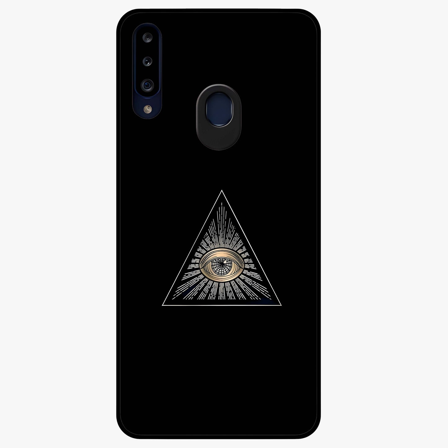Illuminati Evil Glass Case showing flat back view with mysterious illuminati symbol artwork and glossy glass finish.