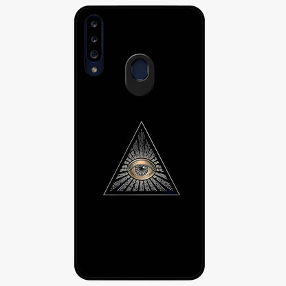 Illuminati Evil Glass Case showing flat back view with mysterious illuminati symbol artwork and glossy glass finish.