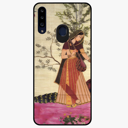 Lady With Veena Art Glass Case showing flat back view with elegant woman playing veena artwork and glossy glass finish.