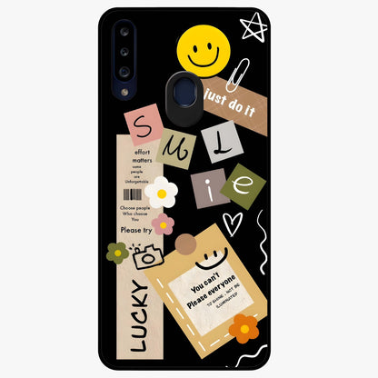 Lucky Aesthetic Collage Glass Case showing flat back view with trendy aesthetic collage artwork and glossy glass finish.
