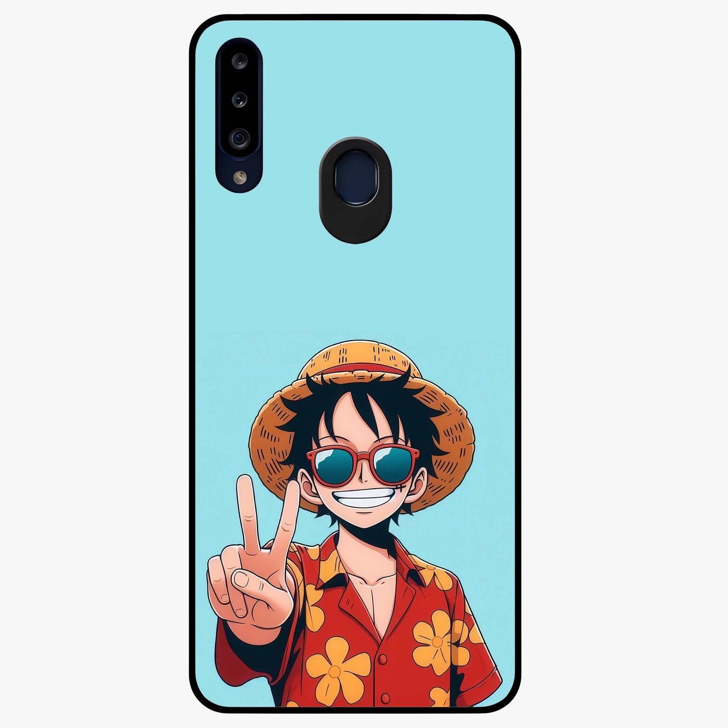 Luffy Summer Anime Vibe Glass Case showing flat back view with vibrant anime character artwork and glossy glass finish.