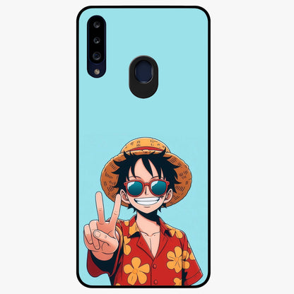 Luffy Summer Anime Vibe Glass Case showing flat back view with vibrant anime character artwork and glossy glass finish.