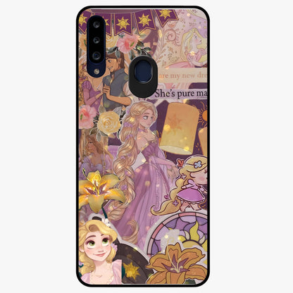 Magical Tangled Dream Glass Case showing flat back view with dreamy tangled artwork and glossy glass finish.