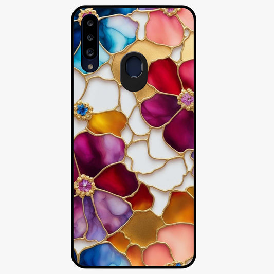 Marble Flower Pattern Glass Case showing flat back view with marble texture floral artwork and glossy glass finish.