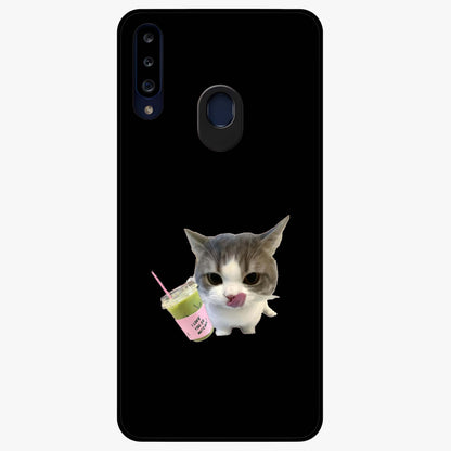 Matcha Cat Style Glass Case showing flat back view with cute matcha themed cat artwork and glossy glass finish.