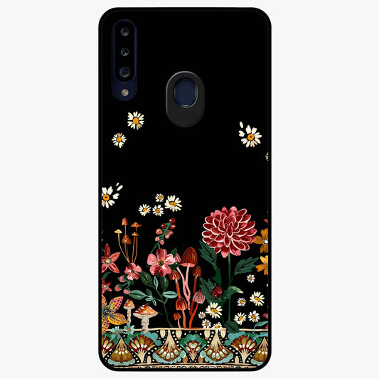Midnight Bloom Pattern Glass Case showing flat back view with dark floral pattern artwork and glossy glass finish.