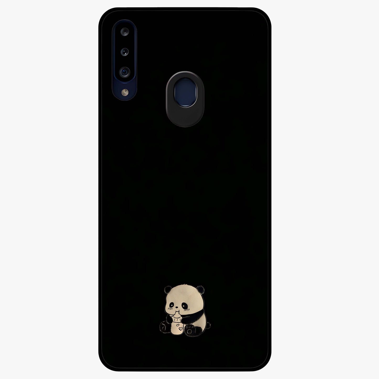 Midnight Panda Love Glass Case showing flat back view with cute panda themed artwork and glossy glass finish.