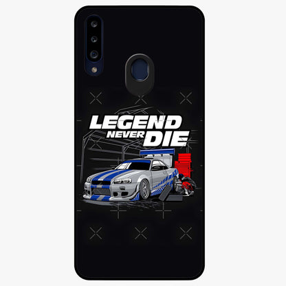 Midnight Racing Legacy Glass Case showing flat back view with sleek racing inspired artwork and glossy glass finish.