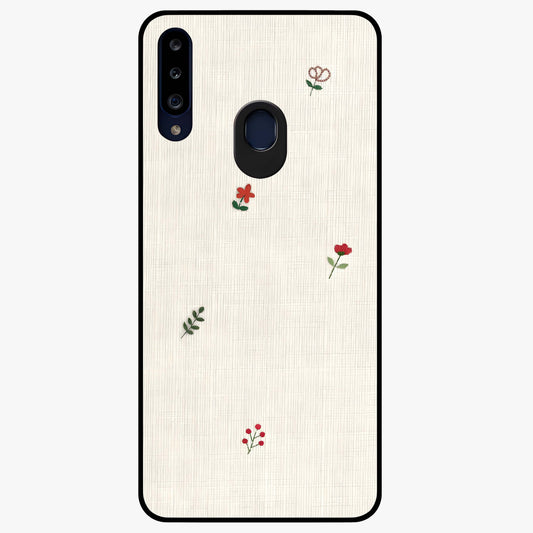 Minimal Petal Whispers Glass Case showing flat back view with soft minimal floral artwork and glossy glass finish.