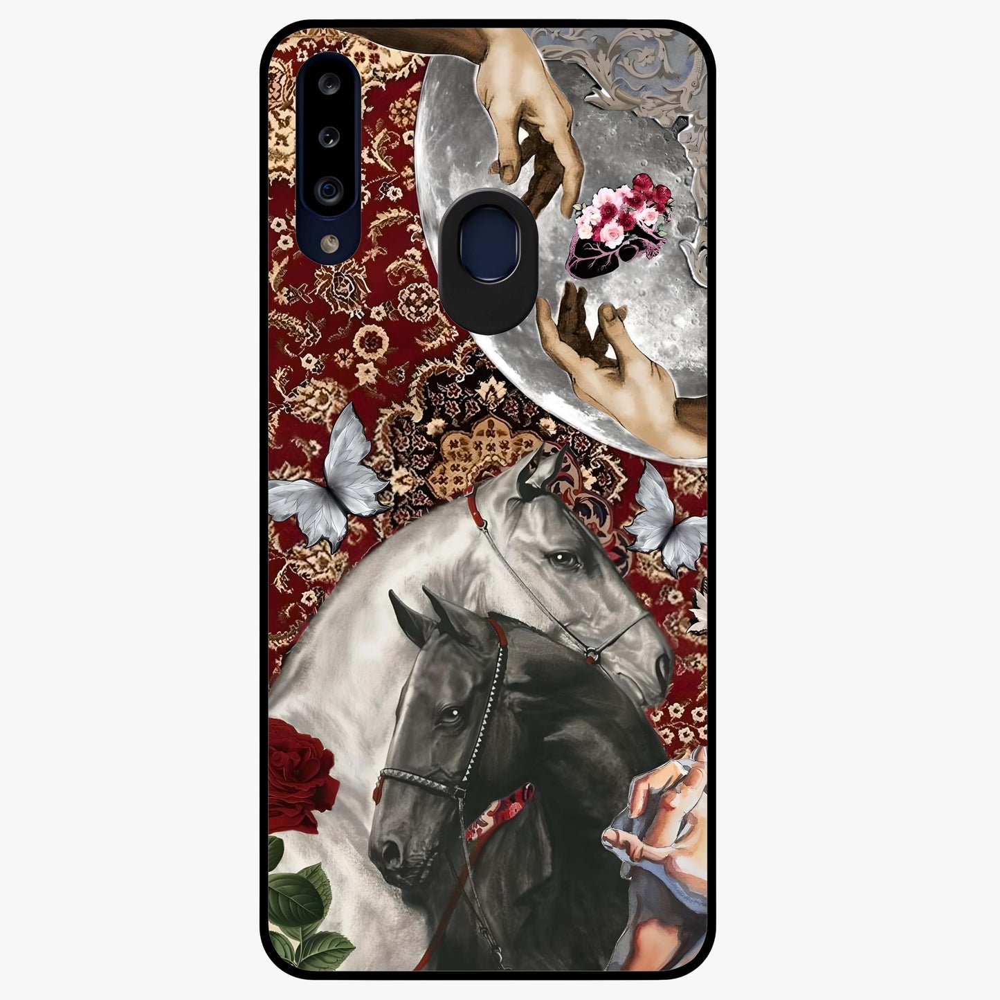 Moonlit Royal Stallion Glass Case showing flat back view with majestic horse under moonlight artwork and glossy glass finish.