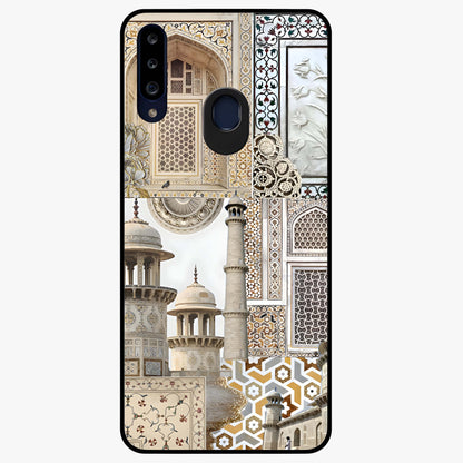 Mughal Marble Legacy Glass Case showing flat back view with intricate Mughal inspired marble pattern and glossy glass finish.