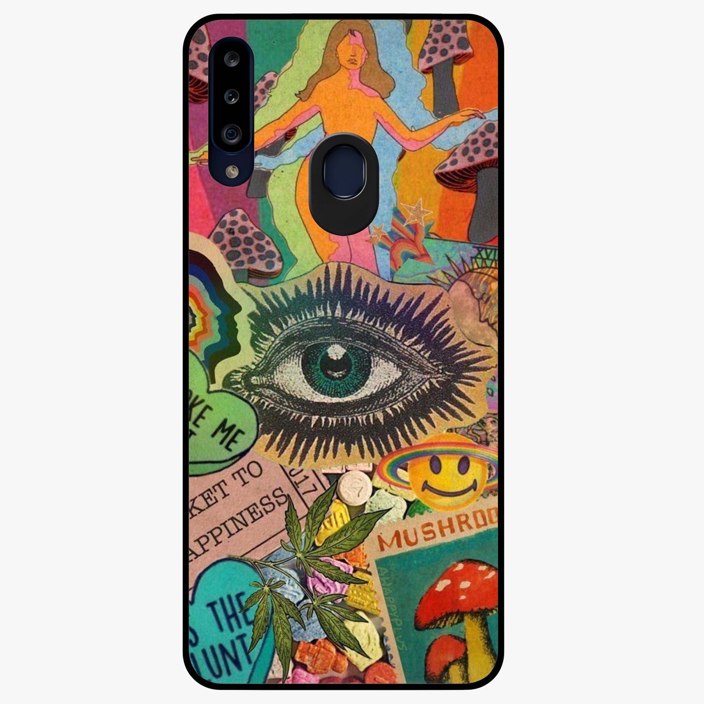Mystic Eye Wonderland Glass Case showing flat back view with mystical eye themed artwork and glossy glass finish.
