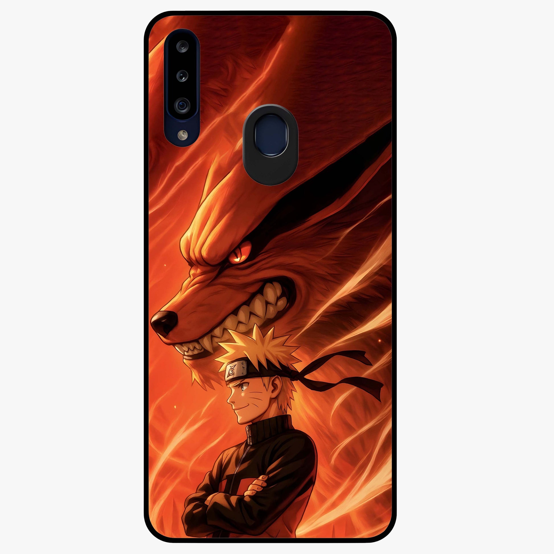 Nine Tails Legacy Glass Case showing flat back view with powerful nine-tailed fox inspired artwork and glossy glass finish.