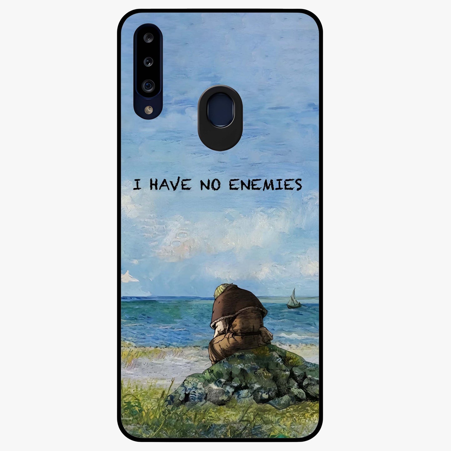 Peace Beyond War Glass Case showing flat back view with symbolic peace themed artwork and glossy glass finish.