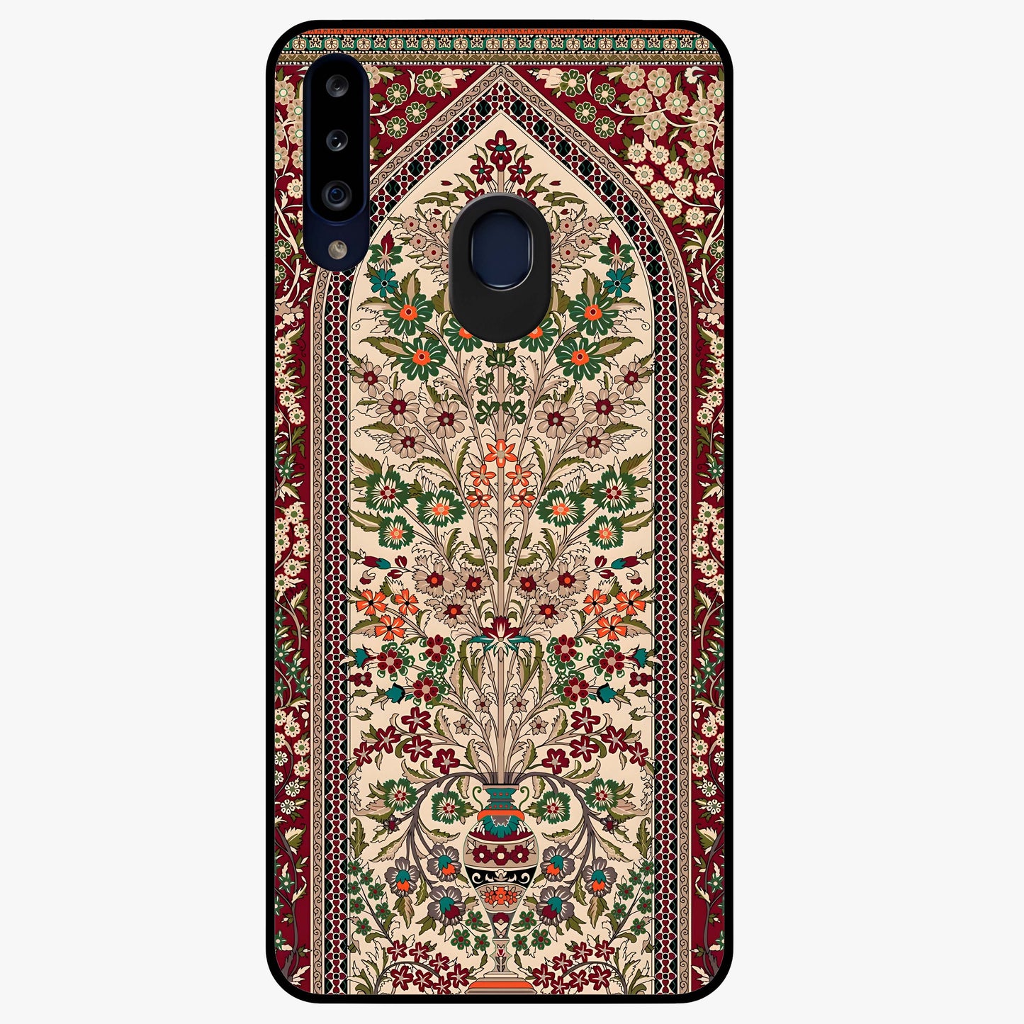 Persian Inspired Glass Case showing flat back view with ornate Persian style pattern artwork and glossy glass finish.