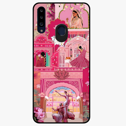 Pink Palace Muse Glass Case showing flat back view with elegant palace inspired artwork and glossy glass finish.