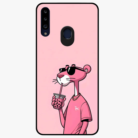 Pink Panther Glass Case showing flat back view with iconic pink panther artwork and glossy glass finish.